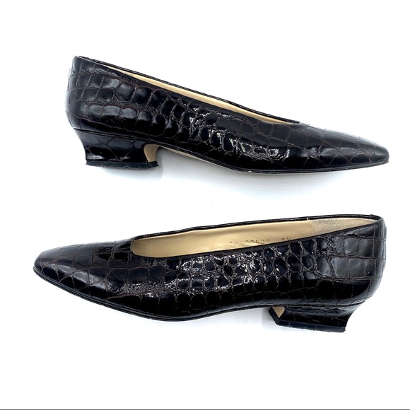Talbots Vintage Leather Croc Embossed Block Heels - Picture 4 of 10